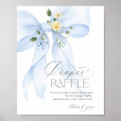 Blue Bow Diaper Raffle Floral Baby shower Poster (Voorkant)