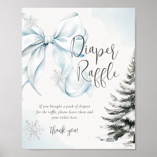 Blue Bow Diaper Raffle Sign Baby Shower Poster (Voorkant)