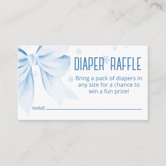 Blue Bow Diaper Raffle Winter Baby Shower  Informatiekaartje (Voorkant)