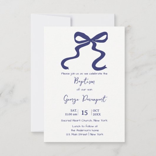 Blue Bow Doop Religieuze gebeurtenis Kaart (Voorkant)
