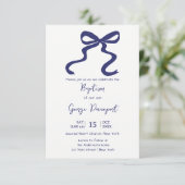 Blue Bow Doop Religieuze gebeurtenis Kaart (Staand voorkant)