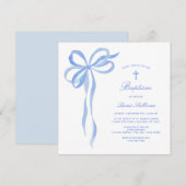 Blue Bow doop uitnodiging (Voorkant / Achterkant)