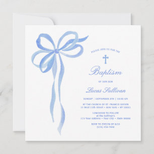 Blue Bow doop uitnodiging