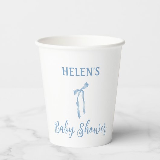 Blue bow eenvoudige jongens baby shower cup papieren bekers (Achterkant)