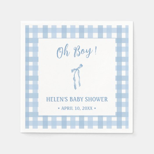 Blue bow eenvoudige plaid boys baby shower servet (Voorkant)