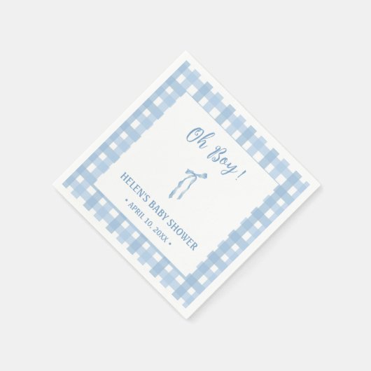 Blue bow eenvoudige plaid boys baby shower servet (Hoek)