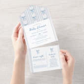  Blue Bow Elegant Boy Baby shower All In One Uitnodiging (Afscheurbaar)