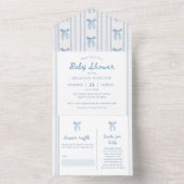  Blue Bow Elegant Boy Baby shower All In One Uitnodiging (Binnen)