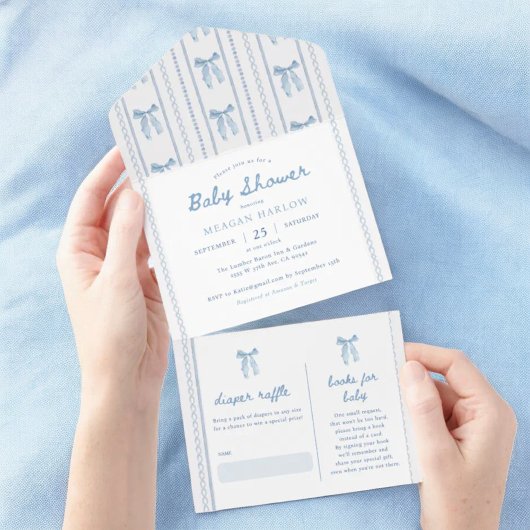  Blue Bow Elegant Boy Baby shower All In One Uitnodiging