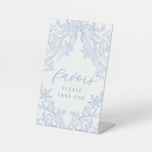 blue bow elegant favors sign reclamebord met voetstuk (Voorkant)