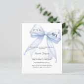 Blue bow elegant pearls boy Baby Shower invitation (Staand voorkant)