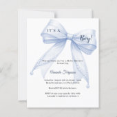 Blue bow elegant pearls boy Baby Shower invitation (Voorkant)