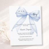 Blue bow elegant pearls boy Baby Shower invitation
