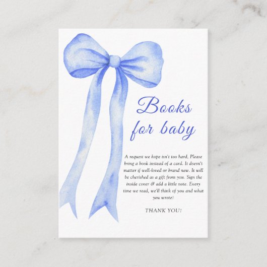Blue Bow elegante baby boek aanvraag Informatiekaartje (Voorkant)