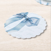 Blue Bow Elegante kalligrafie Boy Baby shower Kartonnen Onderzetters (Gekanteld)