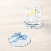 Blue Bow Elegante kalligrafie Boy Baby shower Kartonnen Onderzetters (Insitu)