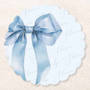 Blue Bow Elegante kalligrafie Boy Baby shower Kartonnen Onderzetters