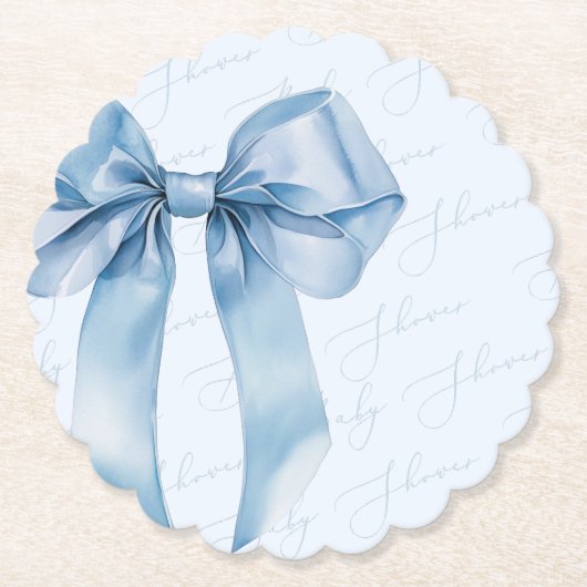 Blue Bow Elegante kalligrafie Boy Baby shower Kartonnen Onderzetters (Voorkant)