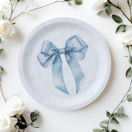 Blue Bow Elegante kalligrafie Boy Baby shower Papieren Bordje