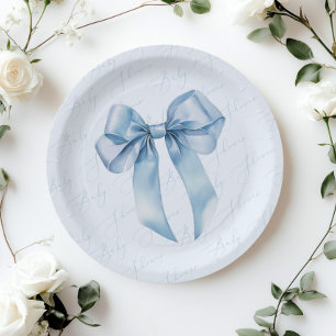 Blue Bow Elegante kalligrafie Boy Baby shower Papieren Bordje
