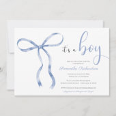 Blue bow elegante waterverf boy baby shower kaart (Voorkant)