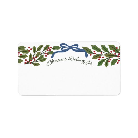 Blue Bow en Holly Garland Kerstbezorging Etiket (Voorkant)