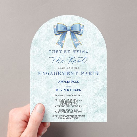 Blue Bow Engagement Invitation – Japanese Style Acryl Uitnodigingen (Insitu (Draagbaar))