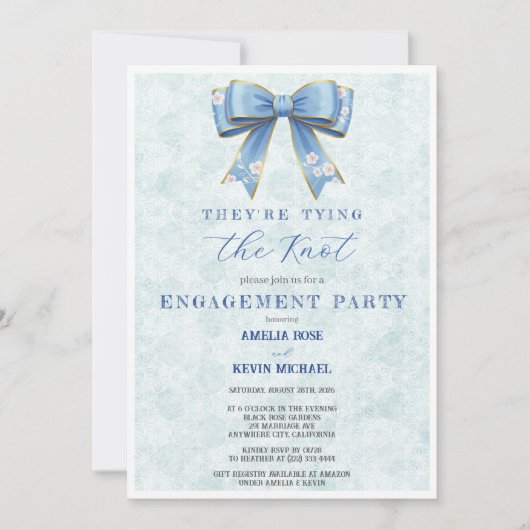 Blue Bow Engagement Invitation – Japanese Style Kaart (Voorkant)