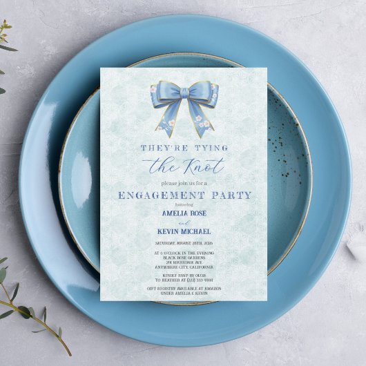 Blue Bow Engagement Invitation – Japanese Style Kaart