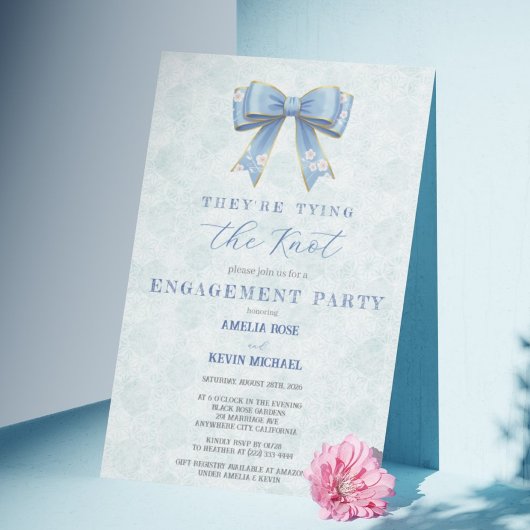 Blue Bow Engagement Invitation – Japanese Style Kaart