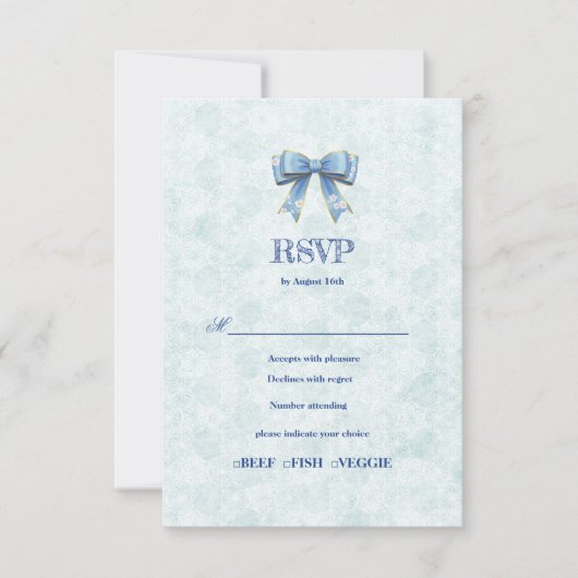 Blue Bow Engagement Invitation – Japanese Style RSVP Kaartje (Voorkant)