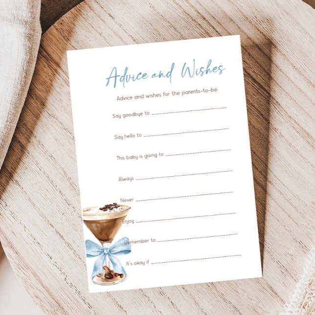 Blue Bow Espresso Martini Advies en Wensen Spel (Espresso Baby Shower Game)
