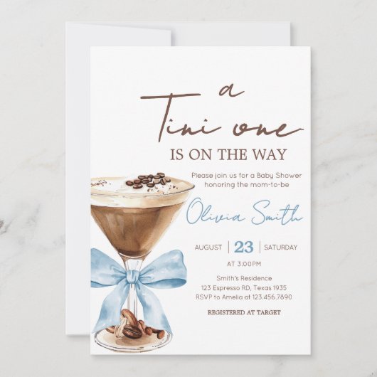 Blue Bow Espresso Martini Baby shower Kaart (Voorkant)