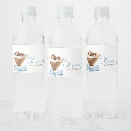 Blue Bow Espresso Martini Baby shower Waterfles Etiket (Flessen)