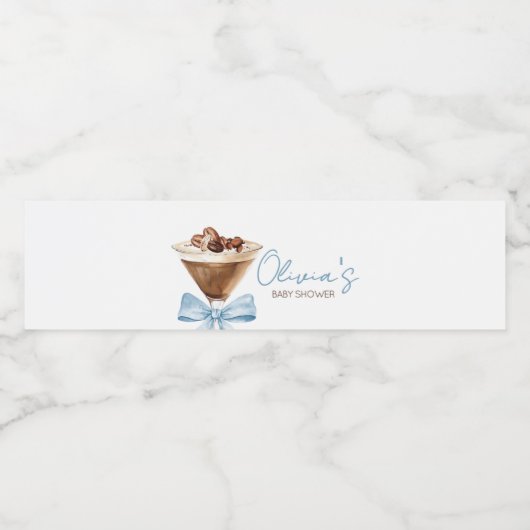 Blue Bow Espresso Martini Baby shower Waterfles Etiket (Enkel label)
