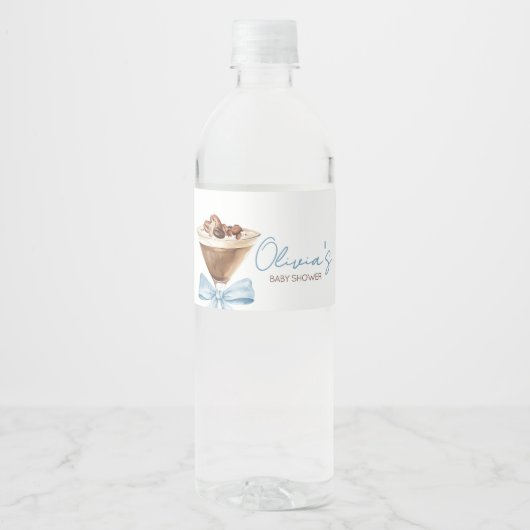 Blue Bow Espresso Martini Baby shower Waterfles Etiket (Voorkant)