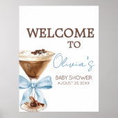 Blue Bow Espresso Martini Baby Shower Welcome Sign Poster (Voorkant)