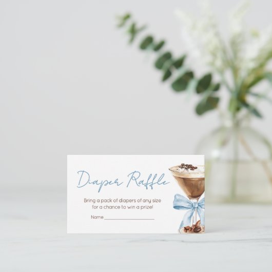 Blue Bow Espresso Martini BabyShower Luier Raffle Informatiekaartje (Staand voorkant)