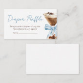 Blue Bow Espresso Martini BabyShower Luier Raffle Informatiekaartje (Voorkant / Achterkant)
