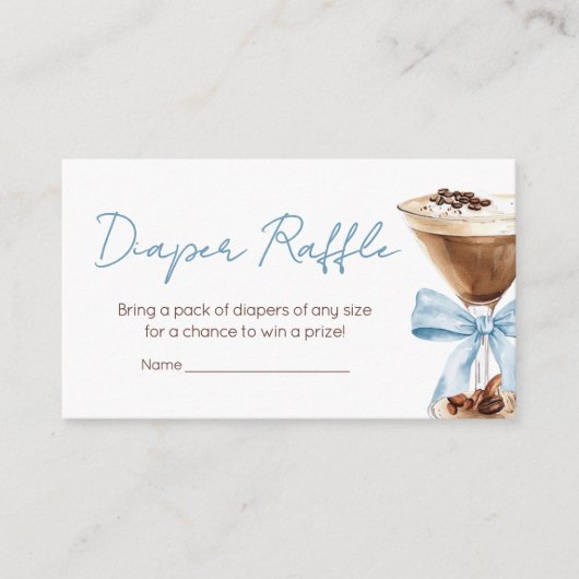 Blue Bow Espresso Martini BabyShower Luier Raffle Informatiekaartje (Voorkant)