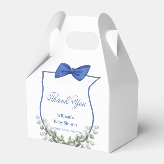 Blue Bow Eucalyptus Crest Baby shower Bedankt Bedankdoosjes (Voorkant Zijde)