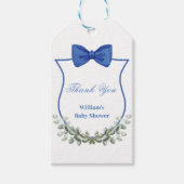 Blue Bow Eucalyptus Crest Baby shower Bedankt Cadeaulabel (Voorkant)