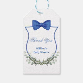 Blue Bow Eucalyptus Crest Baby shower Bedankt Cadeaulabel