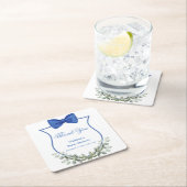 Blue Bow Eucalyptus Crest Baby shower Bedankt Kartonnen Onderzetters (Insitu)