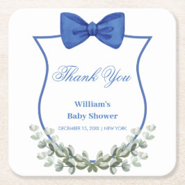 Blue Bow Eucalyptus Crest Baby shower Bedankt Kartonnen Onderzetters