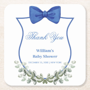 Blue Bow Eucalyptus Crest Baby shower Bedankt Kartonnen Onderzetters
