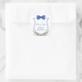 Blue Bow Eucalyptus Crest Baby shower Bedankt Vierkante Sticker (Tas)