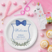 Blue Bow Eucalyptus Crest Baby shower Welkom Papieren Bordje (Feest)