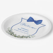 Blue Bow Eucalyptus Crest Baby shower Welkom Papieren Bordje (Gekanteld)
