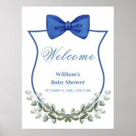 Blue Bow Eucalyptus Crest Baby shower Welkom Poster